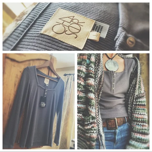 Chaser Henley Ribbed Layering Top Gray Charcoal NWT Large - Picture 13 of 16